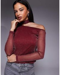 ASOS - Glitter Mesh Scarf One Shoulder Top - Lyst
