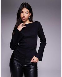 ASOS - Asymmetrische Denim Top Met Engelmouwen En Aangerimpelde Taille - Lyst