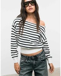 Stradivarius - Pull à col bateau en maille - écru - Lyst