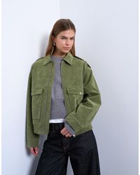 TOPSHOP - Faux Suede Quilted Lined Bomber Jacket With Popper Details - Lyst