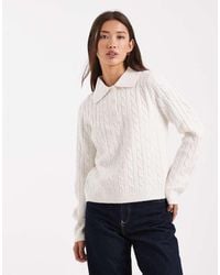New Look - Cable Knit Polo Jumper - Lyst