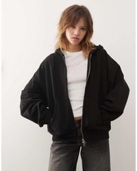 Weekday - Sudadera Negra Extragrande Con Capucha Y Cremallera De Punto Liso Grueso De - Lyst
