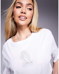 ARMANI EXCHANGE - T-Shirt Corta Bianca Con Logo Decorato - Lyst