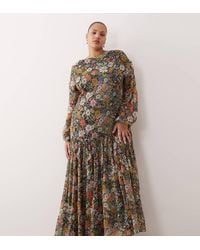 ASOS - Asos Design Curve Slash Neck Chiffon Godet Maxi Dress - Lyst