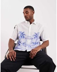 ASOS - Boxy Oversized Shirt With Linen And Placement Print - Lyst