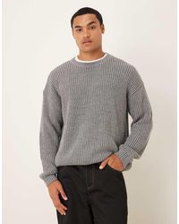 ASOS - Maglione Comodo A Maniche Lunghe Girocollo Color Antracite A Righe - Lyst