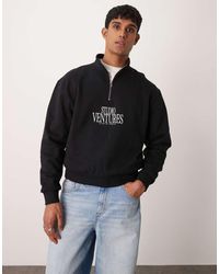 ASOS - Felpa Squadrata Oversize Nera Con Stampa Sul Petto E Collo A Imbuto - Lyst