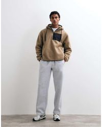 ASOS - Relaxed Borg Quarter Zip Hoodie With Nylon Pockets - Lyst