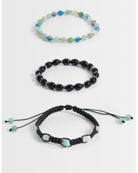 ASOS - 3 Pack Blue Beaded And Semi-precious Amazon Stone Chippings Bracelets - Lyst