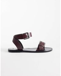 Mango - Sandales plates en cuir avec boucles - chocolat - Lyst