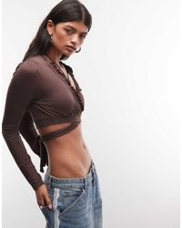 Reclaimed Vintage - Tie-front Long Sleeve Cropped Top - Lyst