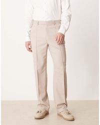 ASOS - Pantalones De Vestir De Pernera Recta Con Nervios De Tejido Texturizado De -Neutro - Lyst