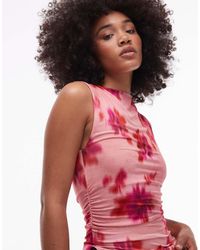 TOPSHOP - Top Senza Maniche Con Scollo A Barchetta E Stampa A Fiori Sfocata - Lyst