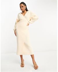 Pretty Lavish - Oversized Wrap Knit Midi Dress - Lyst