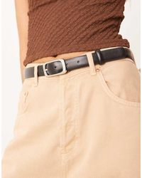 Mango - Cintura Slim Nera Con Fibbia Color Oro Rettangolare - Lyst