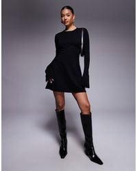 Kaiia - Exclusive Compact Knit Flared Sleeve Mini Skater Dress - Lyst