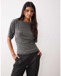 Aware - Short Sleeve Ruched Detail Glitter Top - Lyst