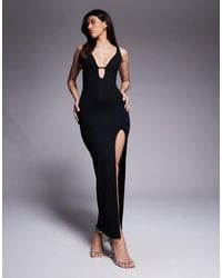 Oh Polly - Zora Plunge Maxi Dress With Split - Lyst
