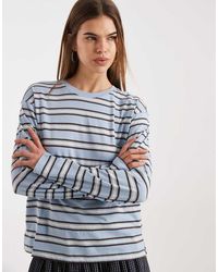ONLY - Top Squadrato A Maniche Lunghe E Crema Cioccolato A Righe - Lyst