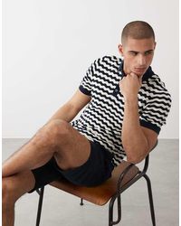 Threadbare - Short Sleeve Knitted Polo Top With Zig Zag Print - Lyst