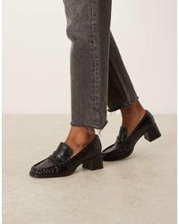 ASOS - Mocasines Negros Efecto Piel De Cocodrilo De Tacón Medio Siren De - Lyst