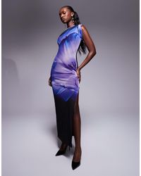 Kaiia - – exklusives netzstoff-maxikleid mit hohem schlitz, verdrehtem one-shoulder-träger und blumenmuster - Lyst