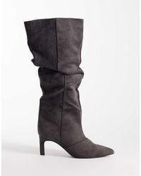 SEQWL - Benz Faux Suede Slouchy Knee High Kitten Heel Boots - Lyst