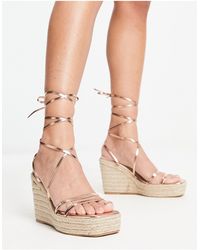 Truffle Collection - Tie Leg Espadrille Wedge Sandals - Lyst