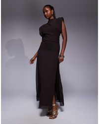 TFNC London - High Neck Maxi Dress With Shoulder Pads - Lyst