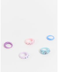 ASOS Pack Of 5 Plastic Rings With Crystals - Pink