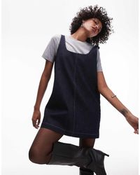 TOPSHOP - Vestido Vaquero De Sastre De Estilo Pichi Con Acabado Lavado De - Lyst