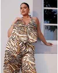 ASOS - Asos design curve – gia – wickeloberteil aus satin mit animal-print - Lyst