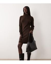 Vero Moda - Long Sleeve Split Neck Knitted Mini Dress With Tie Waist - Lyst