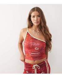 Collusion - Top Met Verstelbare Strik, Blote Schouder En Print, Deel Van Co-Ord Set - Lyst