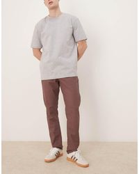 ASOS - Pantalones Marrones De Corte Slim Con Cintura Elástica De Tejido Rico En Lino De - Lyst