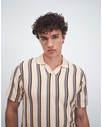 Blend - Polo à col ouvert en maille 100 % coton à rayures - sable délavé - Lyst