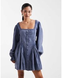 Miss Selfridge - Mini Jurk Van Chambray Met Lange Mouwen - Lyst