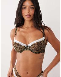 ASOS - Fuller Bust Savannah Sheer Mesh Leopard Print Underwire Bra With Cream Lace - Lyst