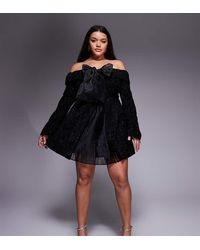 ASOS - Curve Boucle Bardot Mini Dress With Pleated Skirt And Bow - Lyst