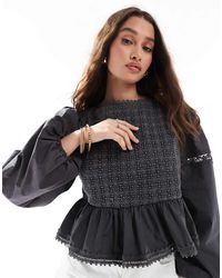 ASOS - Lace Insert Bib Detail Long Sleeve Top - Lyst