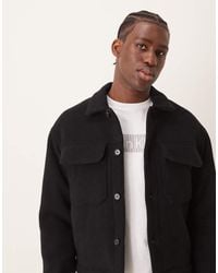 Abercrombie & Fitch - Chaqueta De Vestir Corta Gris Carbón Estilo Camionero De Mezcla De Lana Y Sarga De - Lyst