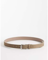 ASOS - Smart Faux Suede Single Stud Belt With Rounded Edge Brushed Silver Buckle - Lyst
