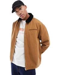 ASOS - Oversized Washed Harrington Jacket With Cord Collar - Lyst