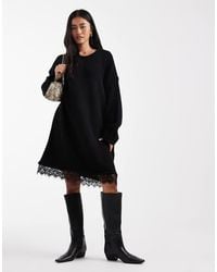 ASOS - Knitted Mini Dress With Lace Trim Detail - Lyst