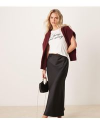 New Look - Falda Midi Negra De Corte Al Bies De Satén De - Lyst