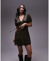 TOPSHOP - Mini Jurk Met Kanten Randje En Fijne Print - Lyst