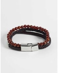 ASOS - 3 Pack Faux Leather Strap And Faux Brown Semi-precious Beaded Bracelet - Lyst