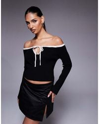 ASOS - Maglione Con Spalle Scoperte, Scollo Alla Bardot E Finiture A Contrasto - Lyst