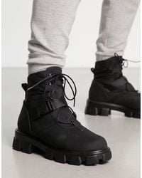 Public Desire - Garrison Buckle Strap Quilted Lace Up Boots - Lyst