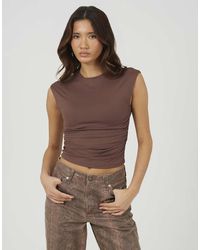 Brave Soul - Round Neck Sleeveless Top With Ruching - Lyst